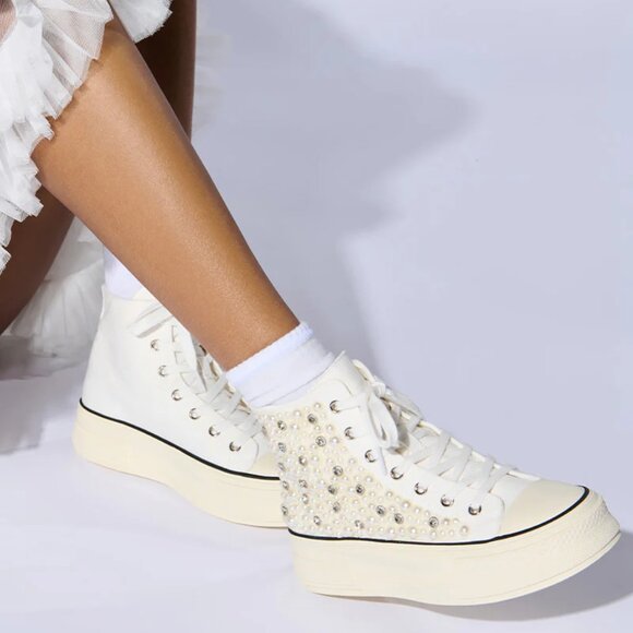 ✨ Azalea Wang Saisha Pearl White Platform Sneakers | Glam Rhinestone & Pearl NWT - Picture 1 of 5
